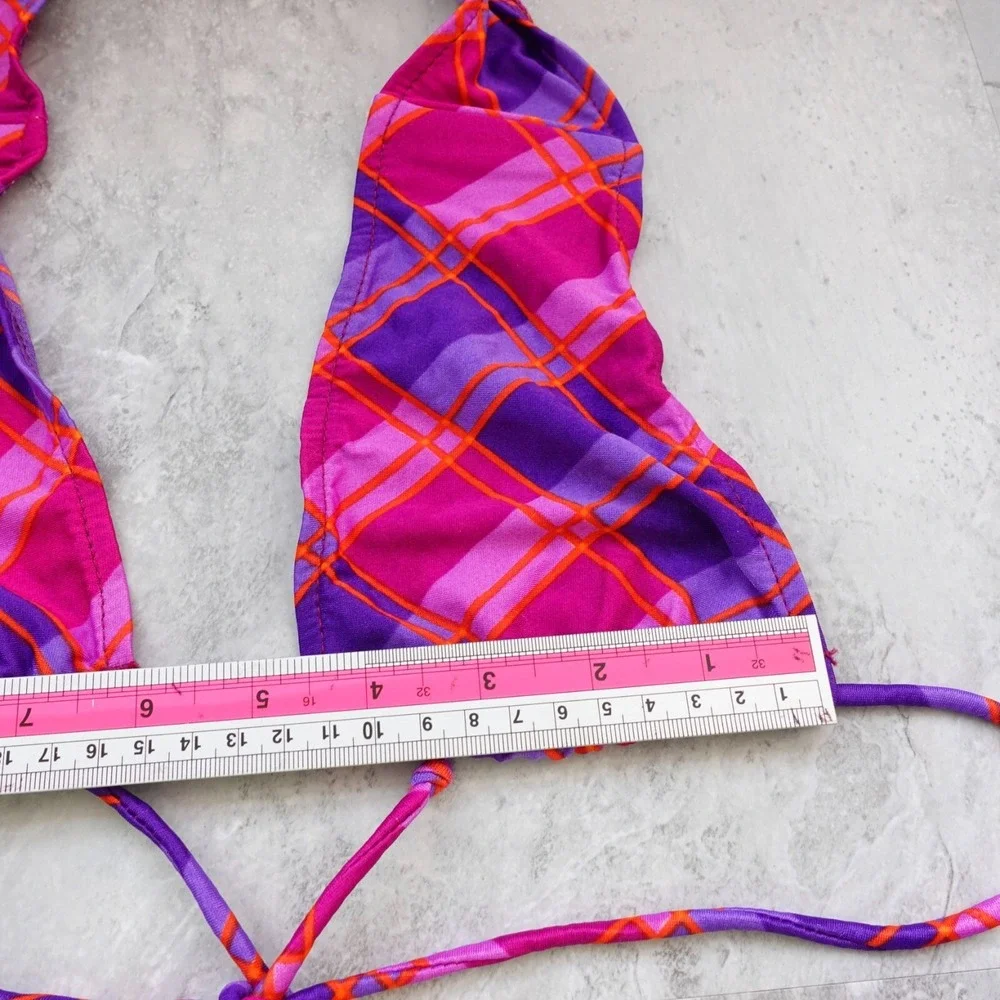 Pink Plaid Halter Brallete Bikini Top Girls 13 14 Swimsuit Beach Swim Summer